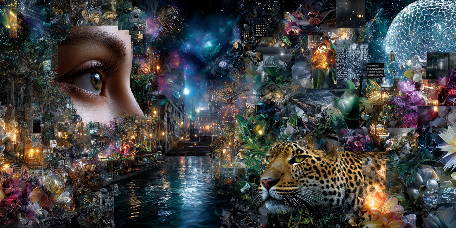 Surreal, cross-temporal AI collage