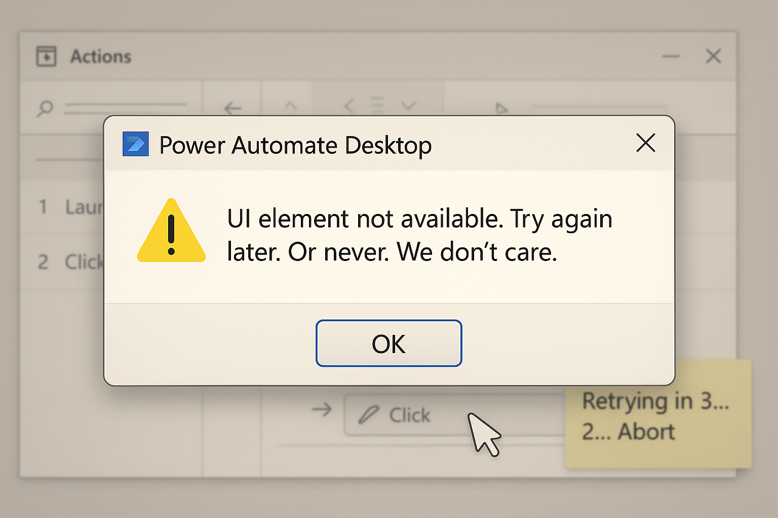Power Automate Desktop error: element not found