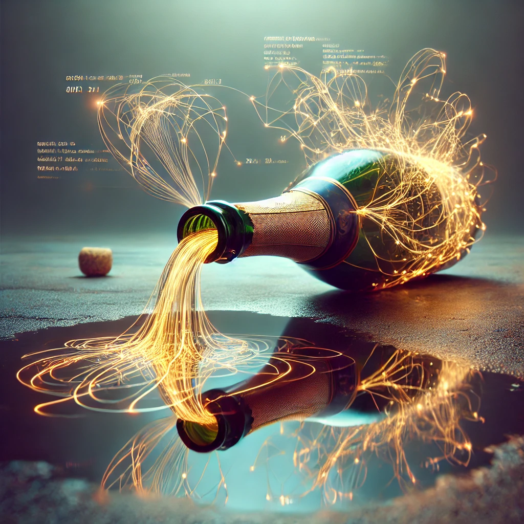 Champagne bottle with digital sparks